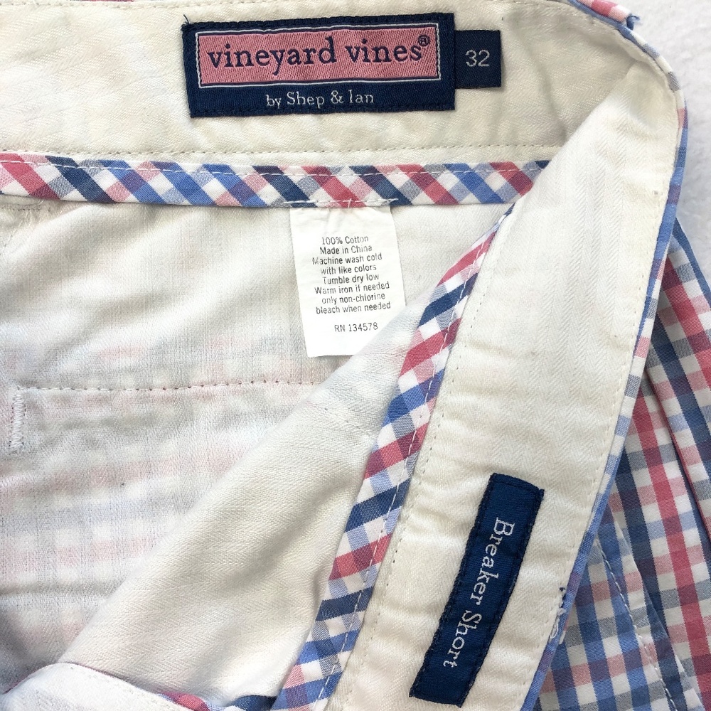 Vineyard Vines Gingham Check Plaid Pink Blue Shorts - Size 32 - Picture 4 of 4